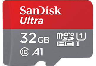 SANDISK Ultra A1+AD - Micro-SDHC-Speicherkarte  (32 GB, 98, Grau/Rot)