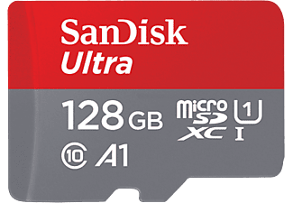 SANDISK Ultra A1+AD - Micro-SDXC-Cartes mémoire  (128 GB, 100, Gris/Rouge)