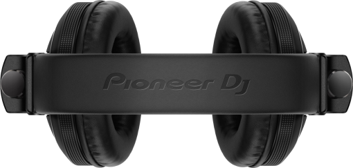 Schwarzer Pioneer DJ-Kopfhörer, Draufsicht, der Markenname ist auf dem Bügel sichtbar.