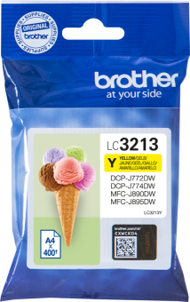 Confezione di cartucce d'inchiostro. Viene mostrato un cono con palline di gelato e il testo 'Brother'.