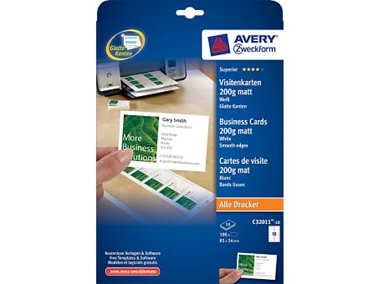 ZWECKFORM Cartes de visite Superior, 45 x 85 mm, 100 cartes - 