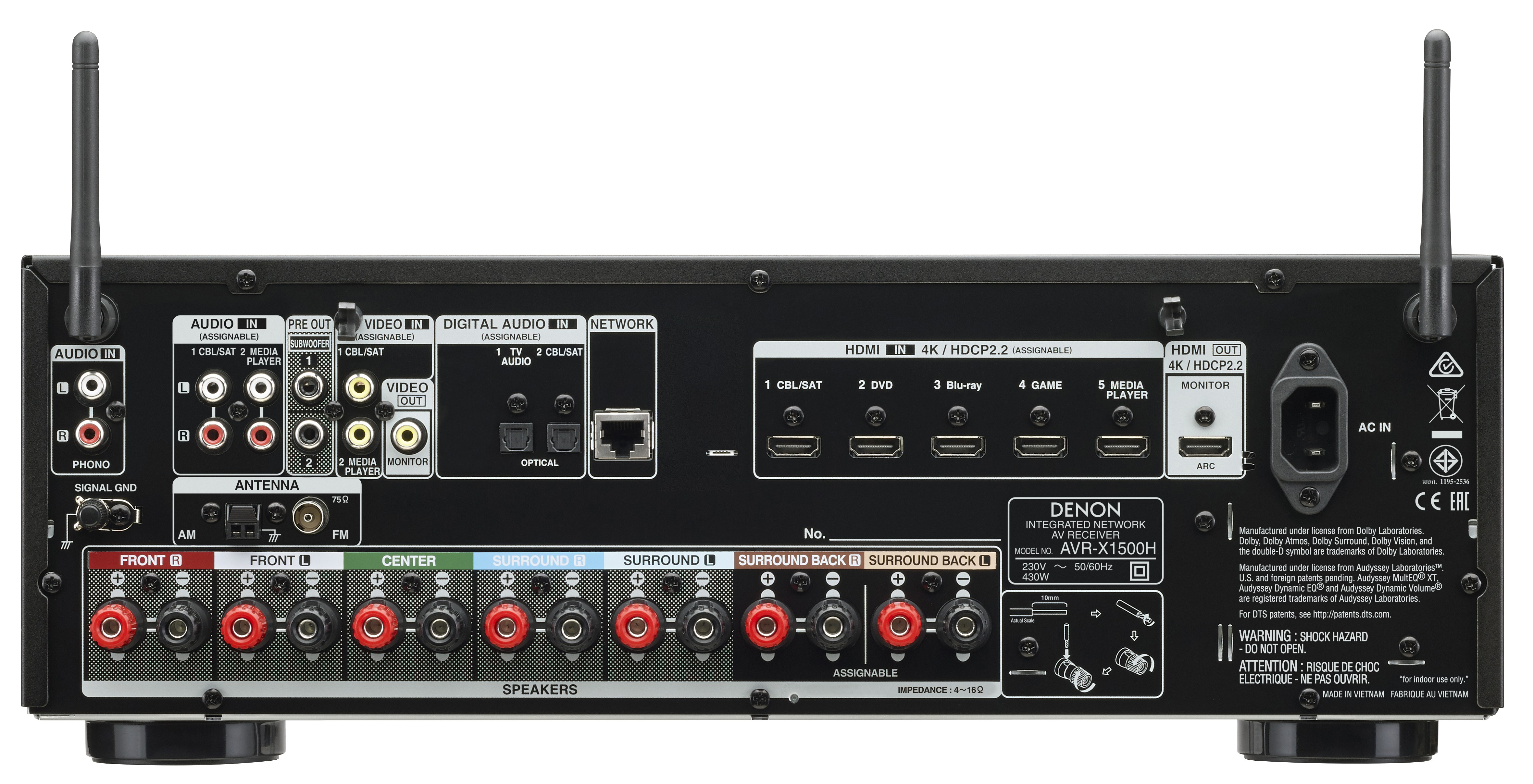 DENON AVR-X1500H AV-Receiver (7.2 Kanäle, 145 Watt pro Kanal, Schwarz)