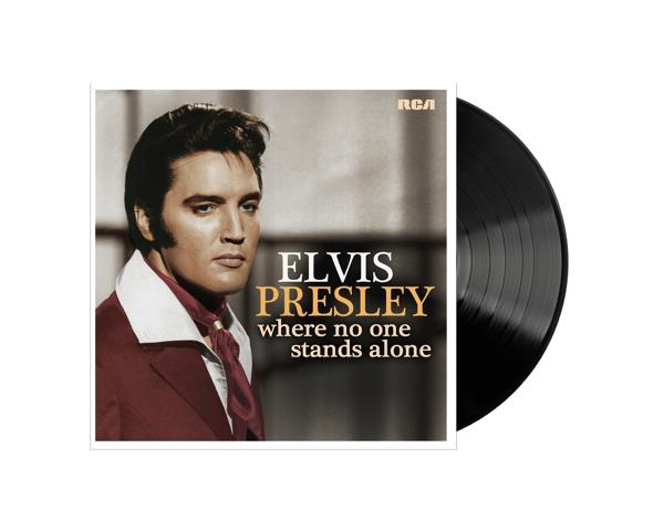 Albumcover mit einem Bild von Elvis Presley. Der Albumtitel lautet 'Where No One Stands Alone'.