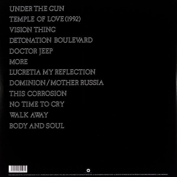 Rückseite eines Albums mit Titelliste auf schwarzem Hintergrund.