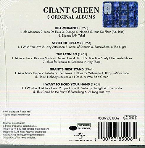 Rückseite von Grant Greens 5 Original Albums CD. Album-Tracklisten sind sichtbar.