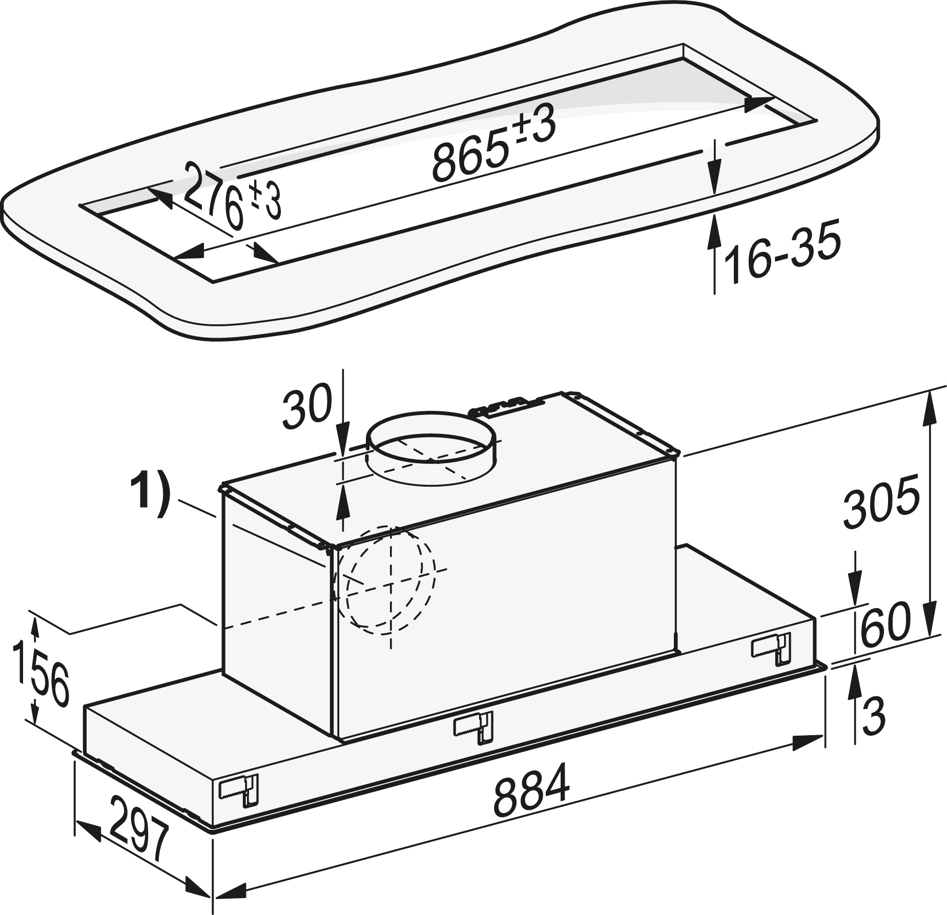 MIELE DA 2390, Dunstabzugshaube (884 mm breit, 297 mm tief)