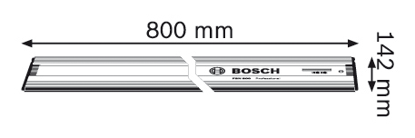 Fém vonalzó mm-ben megadott méretekkel, fekete szöveggel és a Bosch logóval.