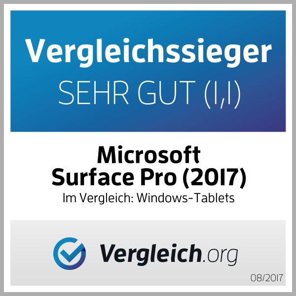 Testlogo, blauer Hintergrund, weißer Text: Microsoft Surface Pro (2017).