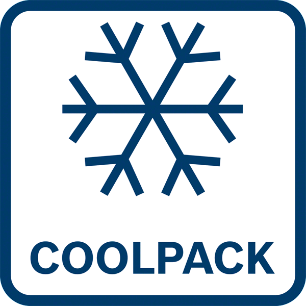 Egy kék négyzet fehér hópelyhóval és a 'COOLPACK' szóval fehér betűkkel.
