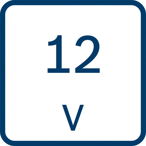 Fehér négyzet kék szegéllyel. 12-t és V-t mutat.