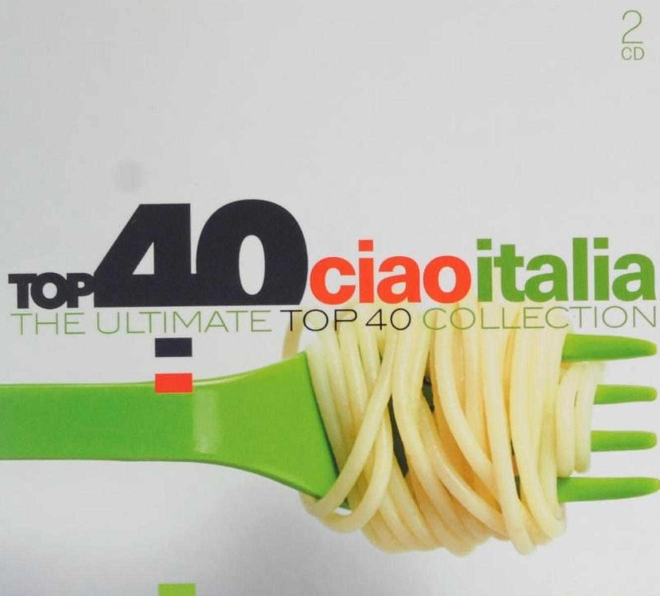 Pochette CD : Top 40 ciao italia, pâtes sur une fourchette verte.