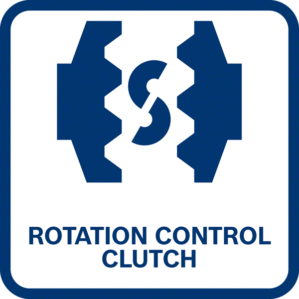 Négyzet alakú tábla kék kerettel. Belül két sötétkék fogaskerék és egy fehér S betű látható. Az alatta lévő szöveg: ROTATION CONTROL CLUTCH.