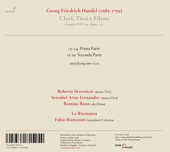 CD-Cover mit Text. Titel: Clori, Tirsi e Fileno.