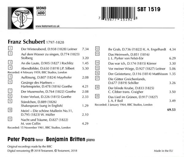 Peter Pears, Benjamin Britten - Lieder Recital  - (CD)