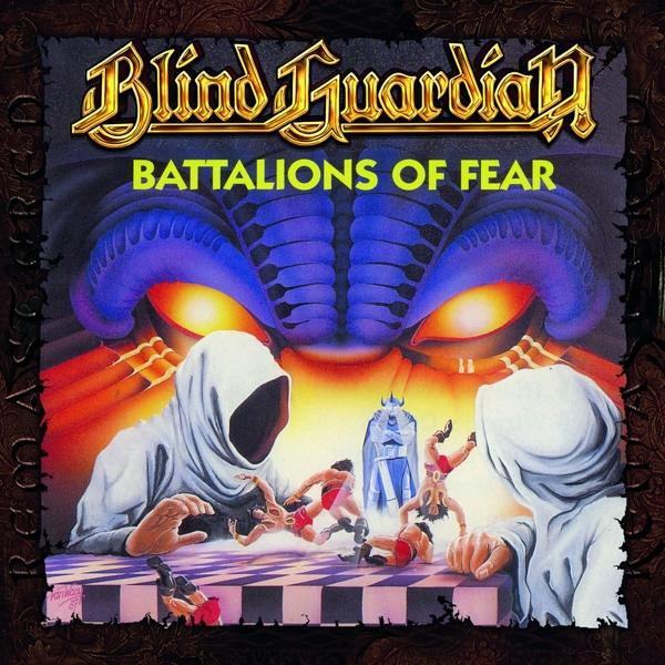 Albumcover von 'Blind Guardian' mit Fantasy-Szene und dem Text 'Battalions of Fear'.