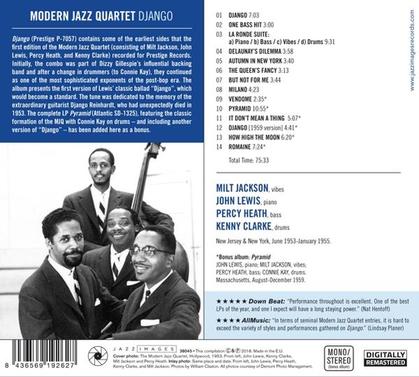 Albumcover von Modern Jazz Quartet Django. Zeigt Bandmitglieder.
