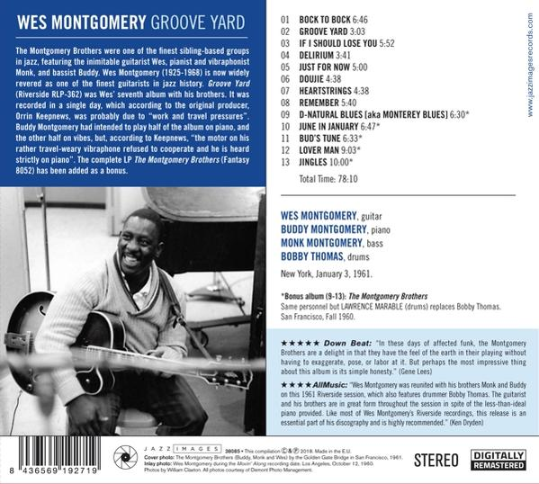 Albumcover mit einem Mann, der Gitarre spielt, Text 'Wes Montgomery Groove Yard'.