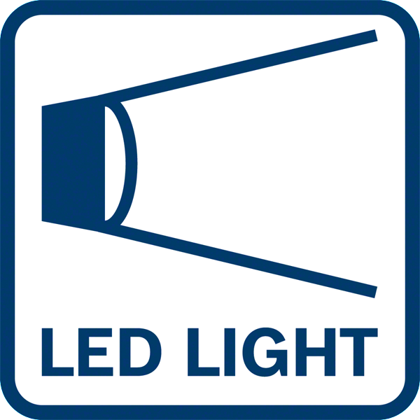 LED-fény ikon: egy téglalap a 'LED LIGHT' szöveggel és egy fénysugárral.