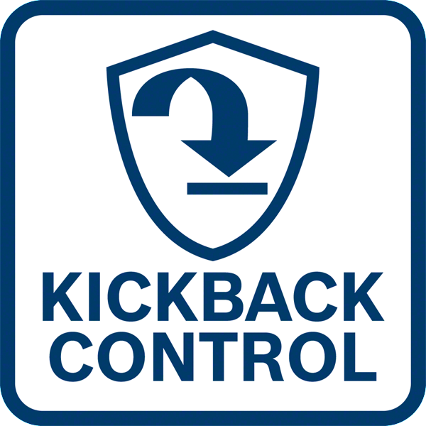 Kék-fehér Kickback Control ikon egy négyzetben.