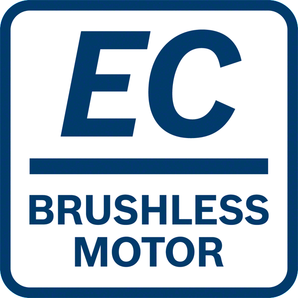 Egy kék-fehér négyzet alakú logó a "EC BRUSHLESS MOTOR" felirattal, vastag betűtípussal.