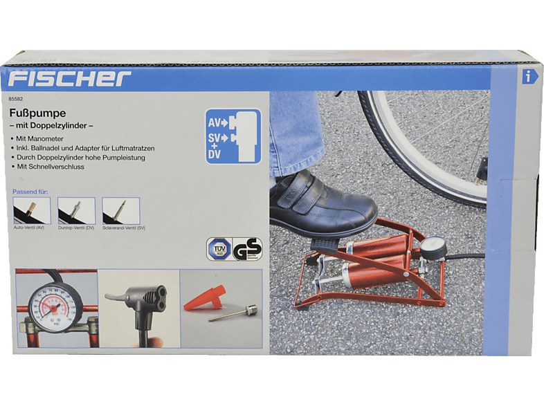 FISCHER 85582 Doppelzylinder Duokopf Fuss- Luftpumpe