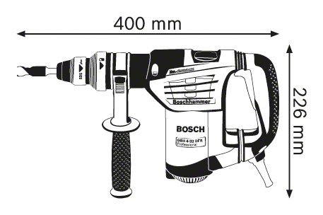 Bosch fúrókalapács diagram 400 mm és 226 mm méretekkel.