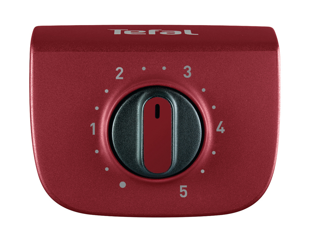 Roter Drehregler mit Zahlen 1-5 und einem schwarzen Zentrum. Ein roter Zeiger zeigt auf die Zahl 3.