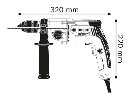 Bosch fúróvázlata. Méretek: 320 mm hosszú, 220 mm magas.