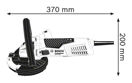 Daráló ábrája, 370 mm hosszúságú és 200 mm magas méretekkel.