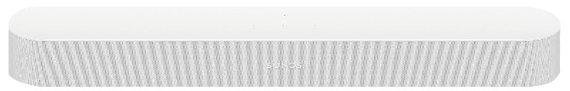 Barra de sonido Sonos blanca sobre un fondo blanco.