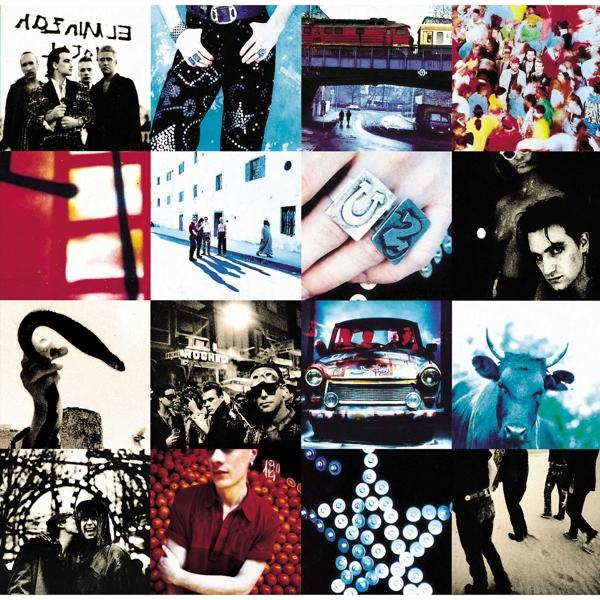Pochette d'album avec plusieurs images. Comprend des images d'un train, de personnes et d'une vache.