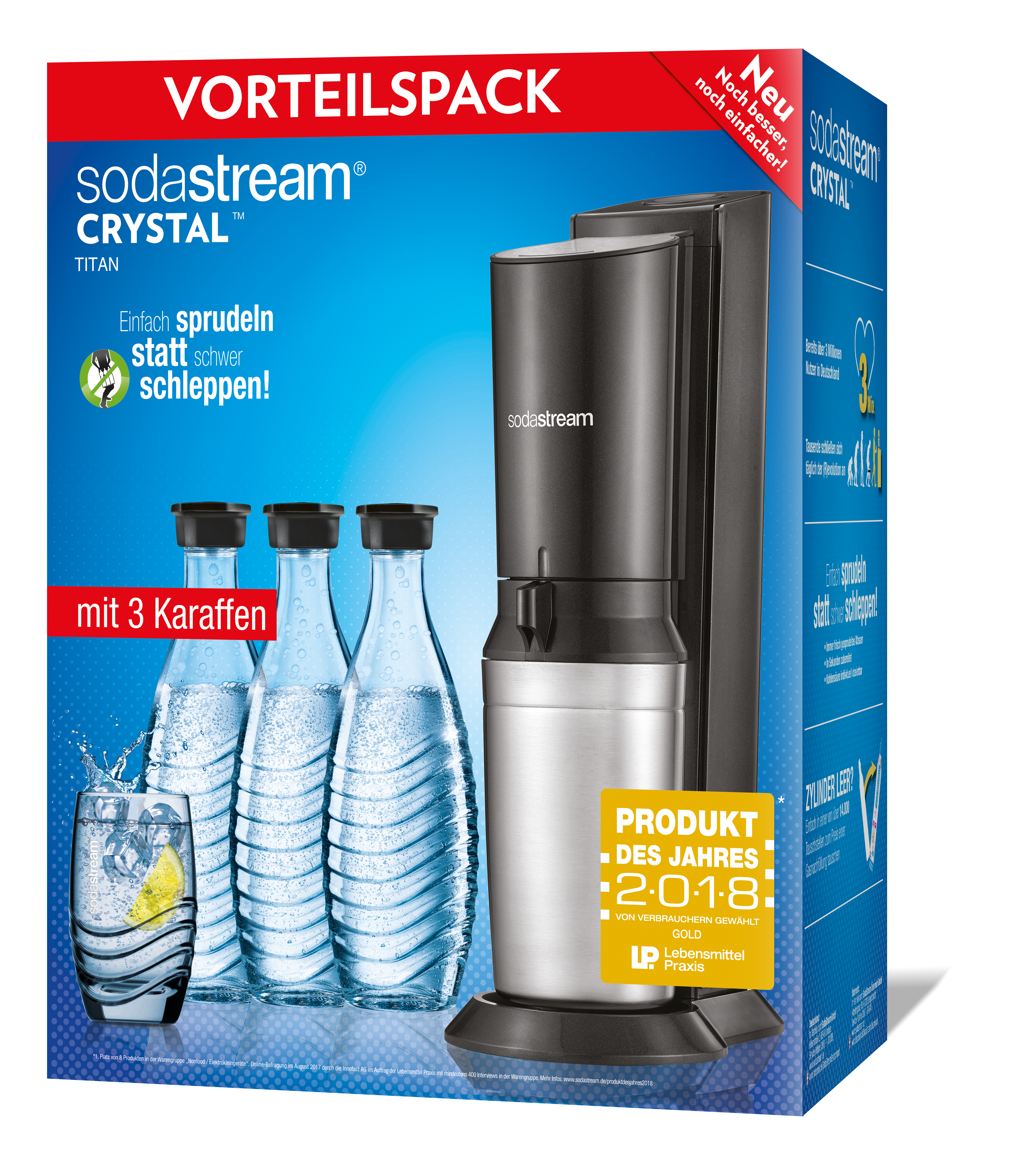 SODASTREAM Vorteilspack Wassersprudler Crystal 2.0 Schwarz Wassersprudler , Titan/Silber