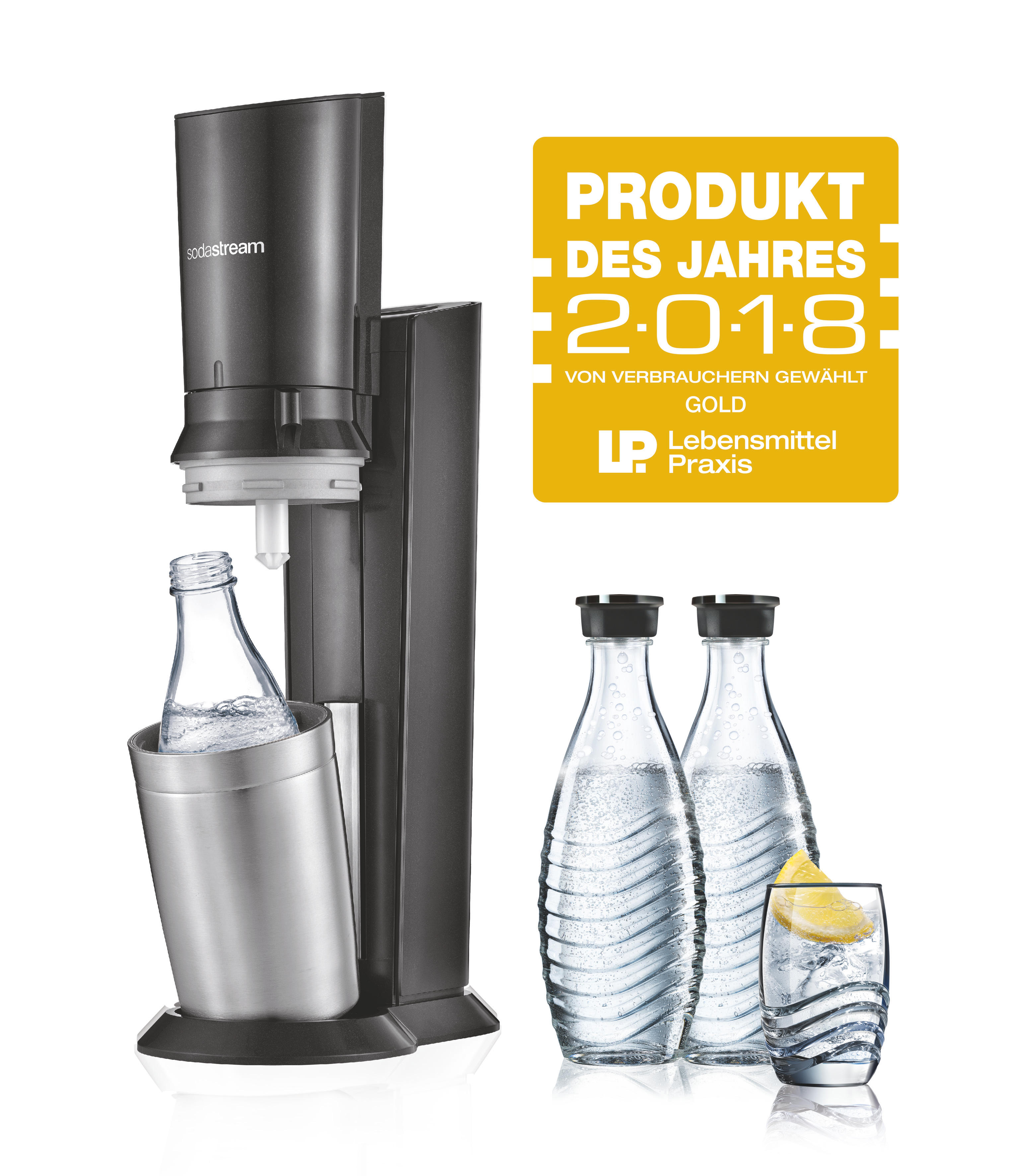 SODASTREAM Vorteilspack Wassersprudler Crystal 2.0 Schwarz Wassersprudler , Titan/Silber