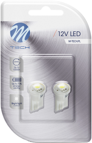 12V-os LED izzók csomagolásban, fehér fények.