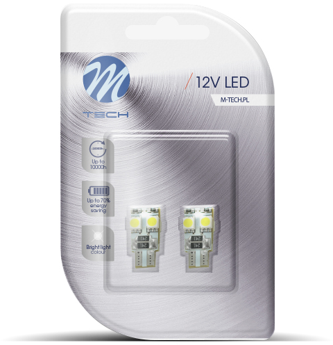 Egy csomag 12 V-os LED-es lámpák. A csomag ikonokat és szöveget tartalmaz az energiatakarékosságról és a fény színéről.