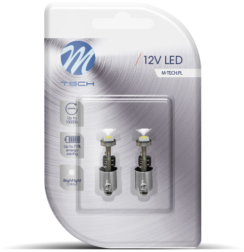 Két 12V-os LED izzó egy csomagban. A háttér fehér.
