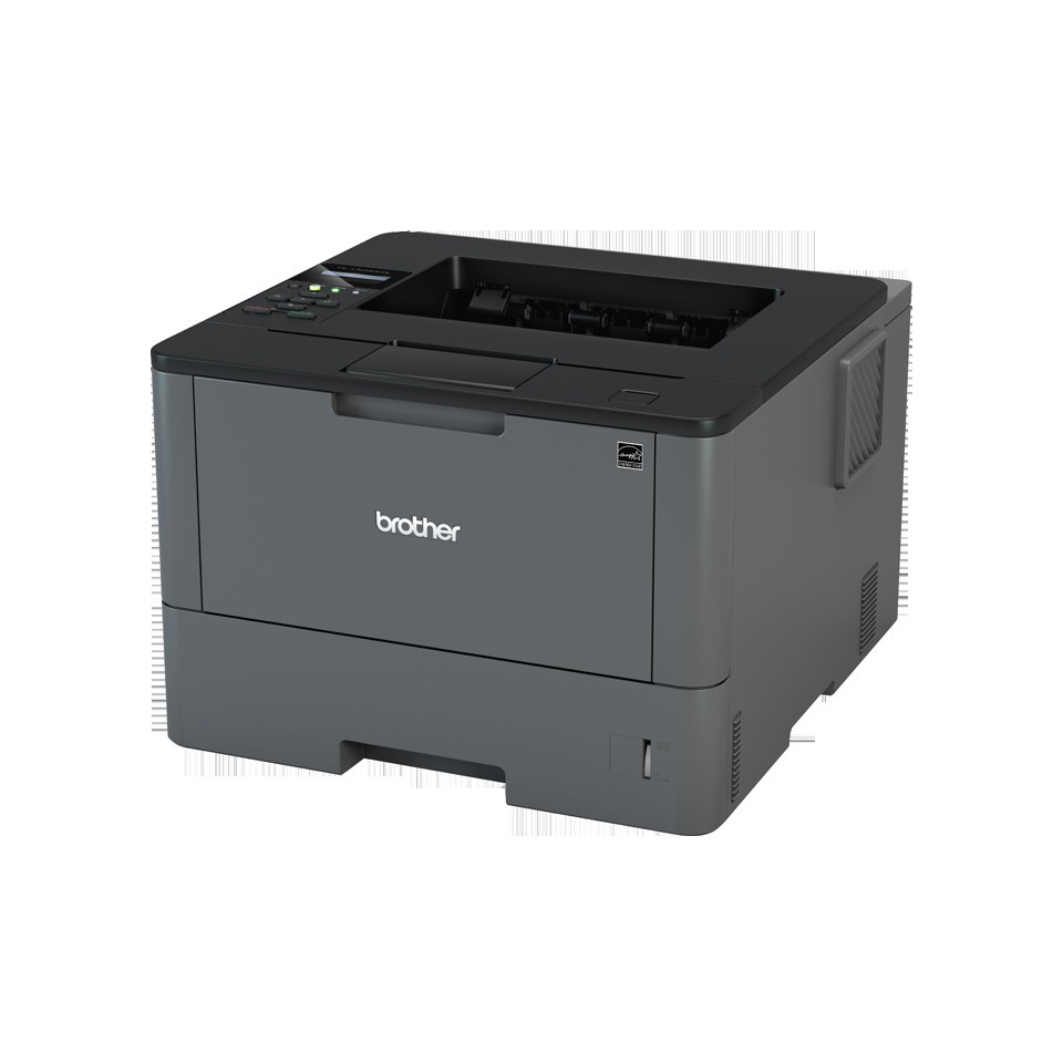 Ein grauer Brother-Drucker. Der Drucker steht vor weißem Hintergrund.