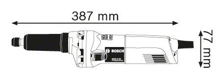 Egy fehér diagram a Bosch szerszámról, amely a hosszúsági és magassági méreteket mutatja milliméterben.
