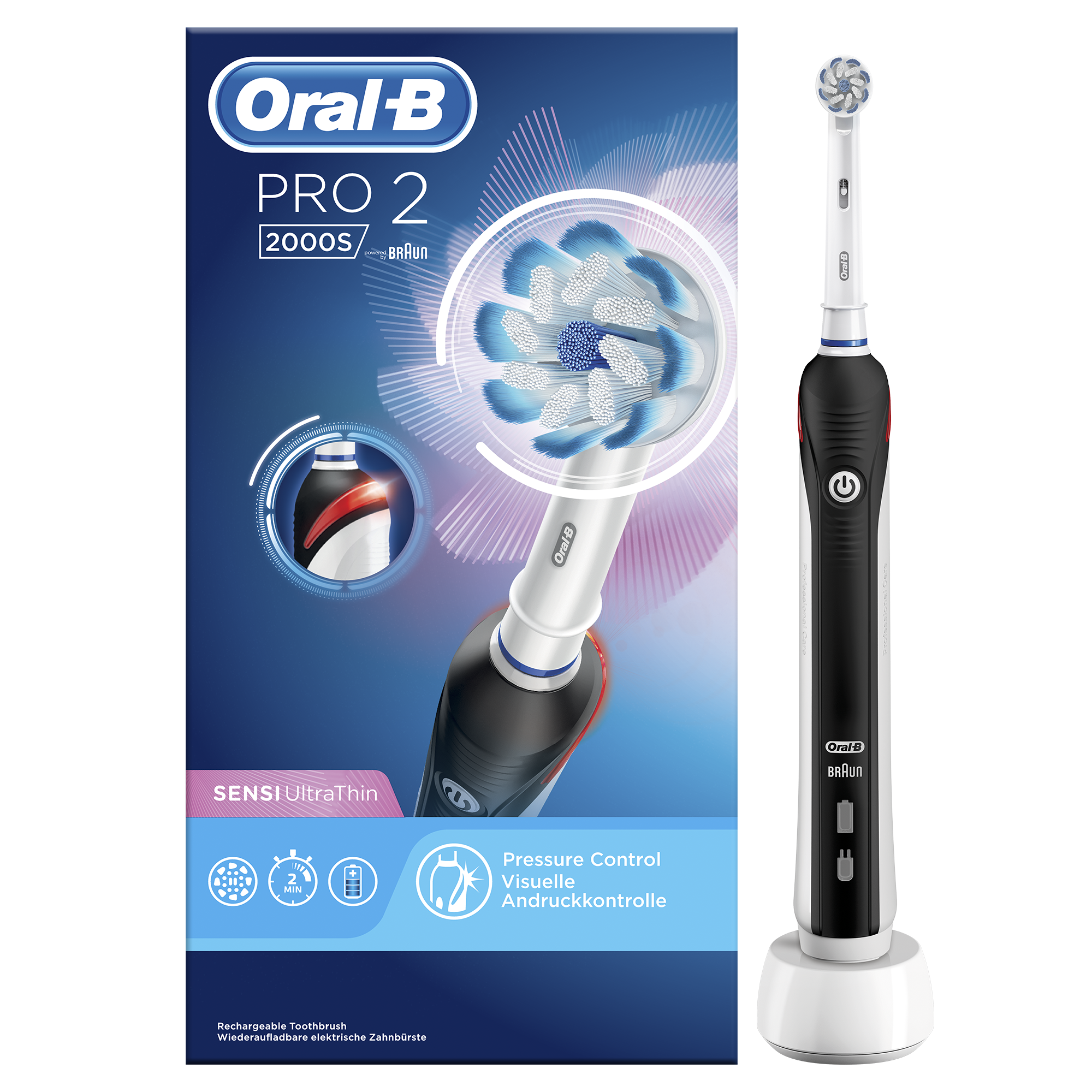 ORAL-B Elektrische Zahnbürste Pro 2 2000S Sensi UltraThin, schwarz Elektrische Zahnbürste  Schwarz/Weiß