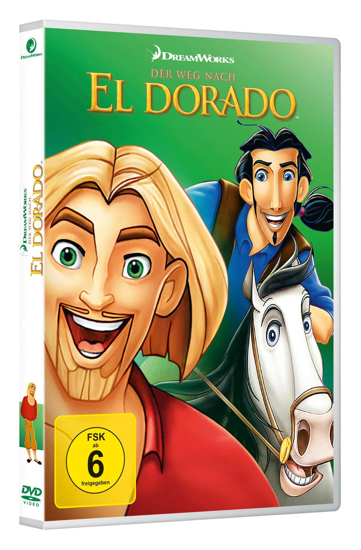 DVD-Cover: 'El Dorado' mit Zeichentrickfiguren, grüner Hintergrund.