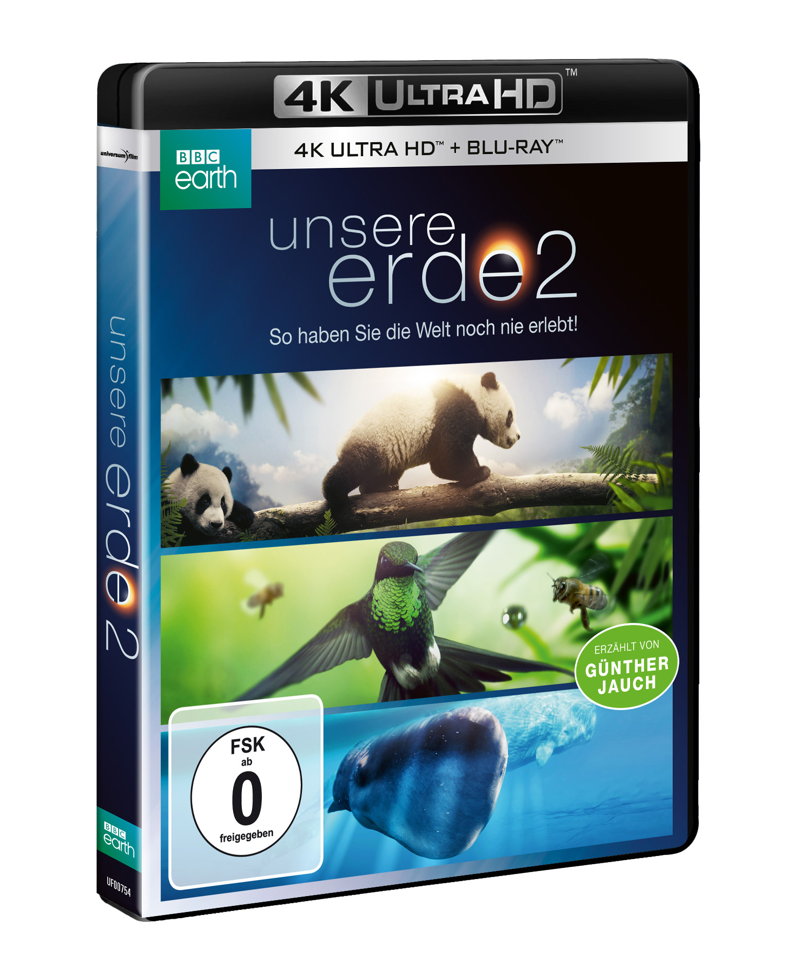 Eine Blu-ray-Disc-Box mit Naturdokumentationsthema. Enthält Panda, Kolibri und andere Naturbilder.