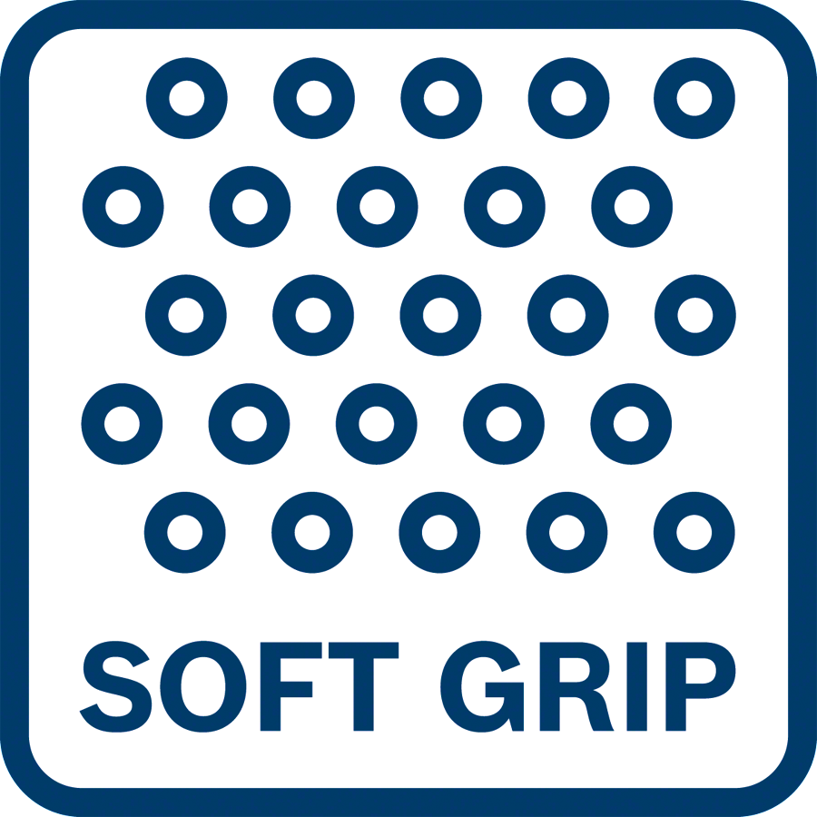 Egy kék-fehér tábla körökkel és a 'SOFT GRIP' felirattal.
