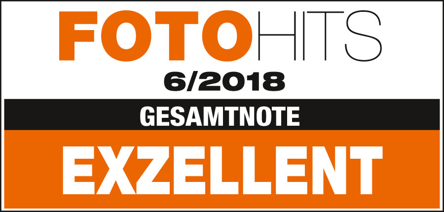 Ein 'FOTO HITS'-Logo mit '6/2018' und dem Wort 'EXZELLENT' in Orange.