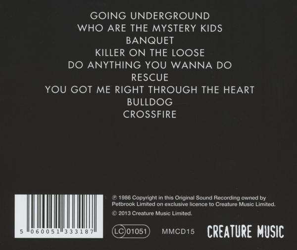 Schwarzer Hintergrund mit weißen Songtiteln und Credits in Textform.