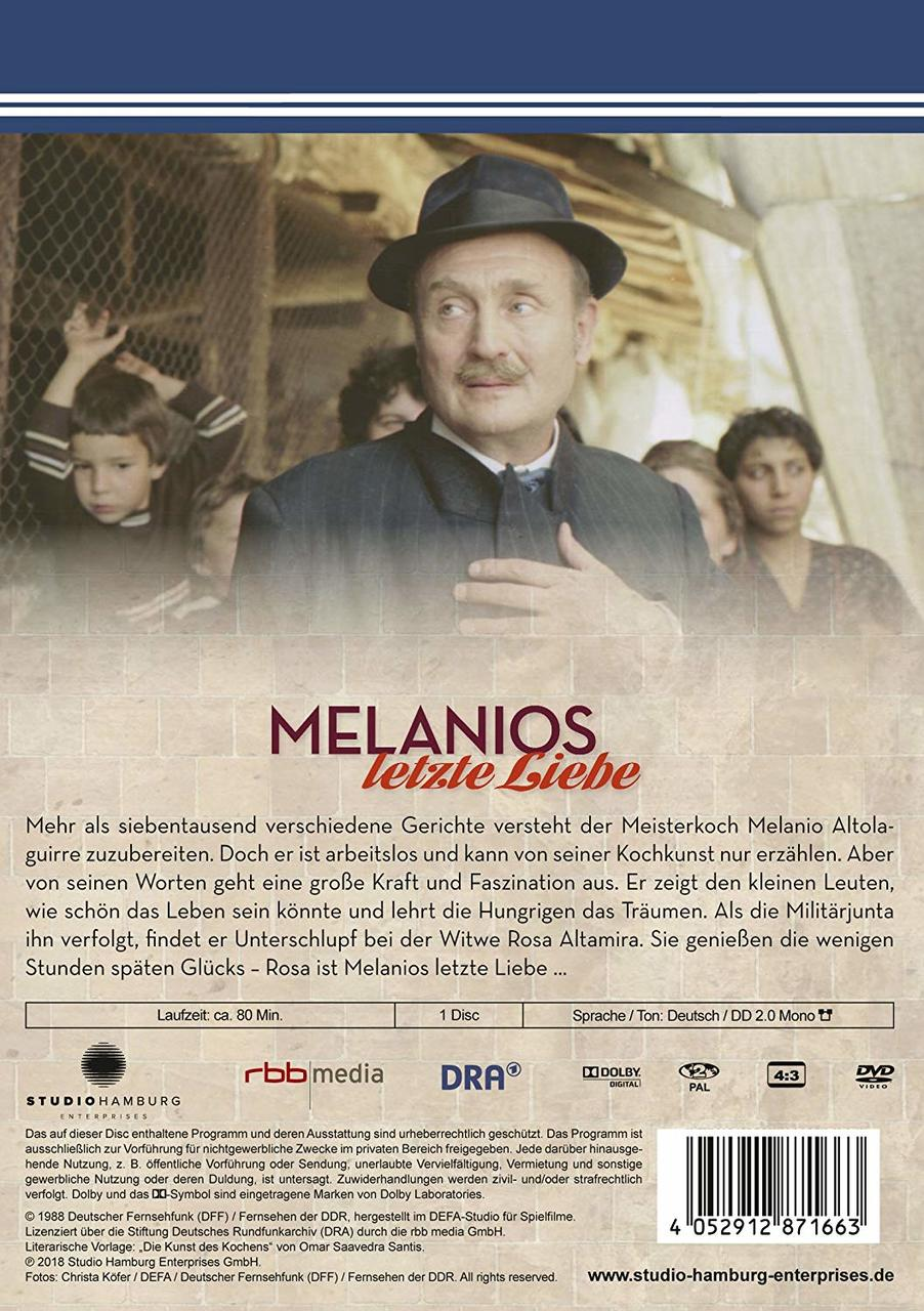 Die Rückseite einer DVD mit Text und Bildern, mit einem Mann mit Hut.