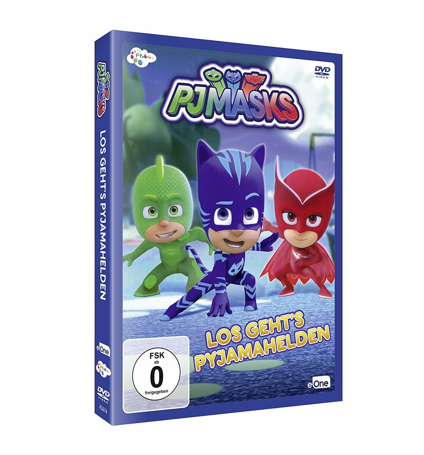 DVD-Hülle für den Zeichentrickfilm 'PJ Masks' mit den Charakteren auf der Vorderseite.