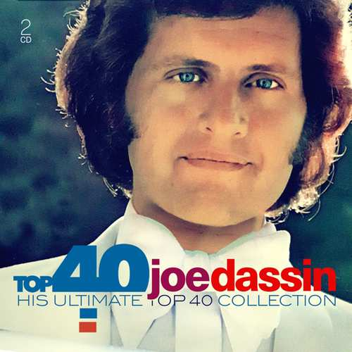 Albumhoes met Joe Dassin. Een man in een wit overhemd en blauwe ogen. Top 40 collectie.