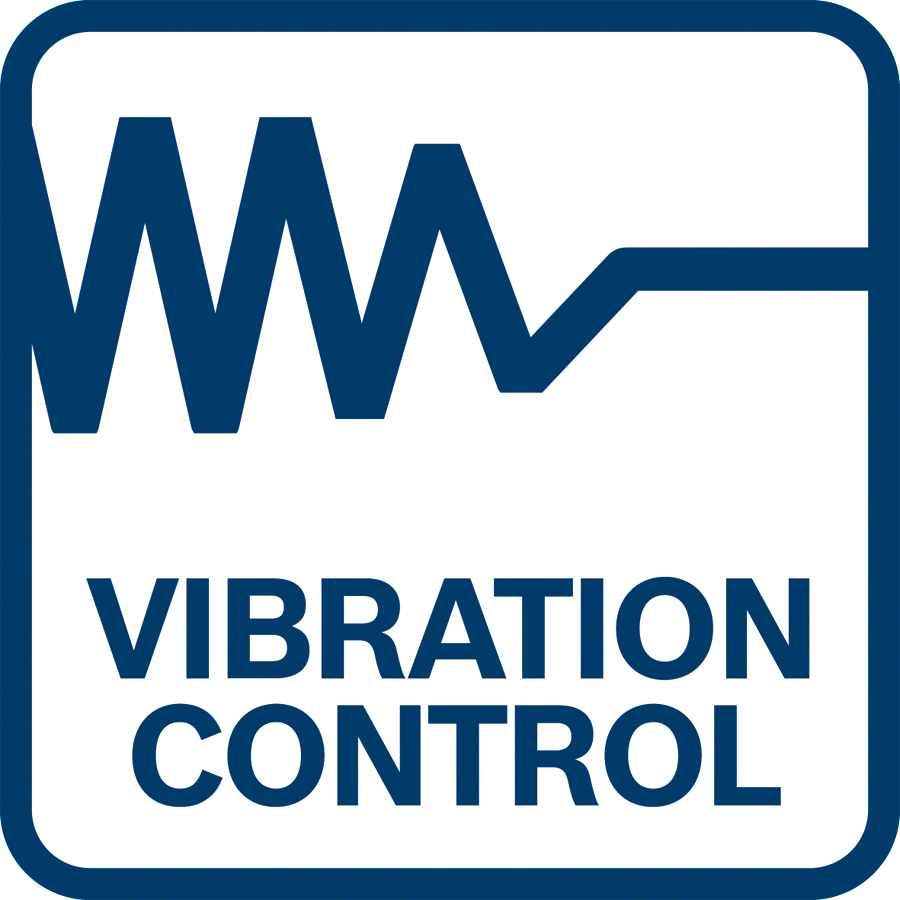 Egy kék négyzet alakú logó a 'VIBRATION CONTROL' felirattal és egy hullámvonallal.