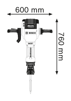 Bontókalapács méretekkel: 600 mm hosszúság és 760 mm magasság.