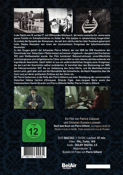 Eine deutsche DVD-Hülle mit Text und Fotos über die letzten Tage der Romanows.